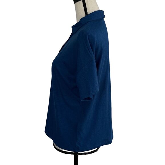 Style & Co Petite Medium Polo Top Short Sleeve Button Neck Lightweight Navy Blue - Picture 6 of 9